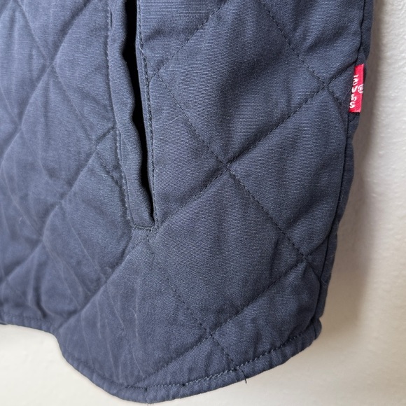 Levis Quilted Shirt Jacket Men Medium Navy Zip Snap Barn Coat Shacket Cotton - Picture 8 of 17